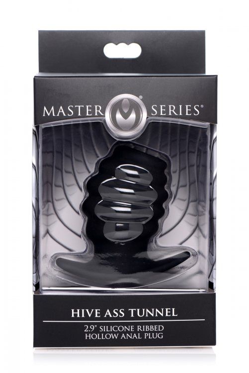 Ribbed for your anal pleasure, this hollow butt plug is avai... Master Series - Hive Ass Hollow Anal Plug S-size - Black photo-5