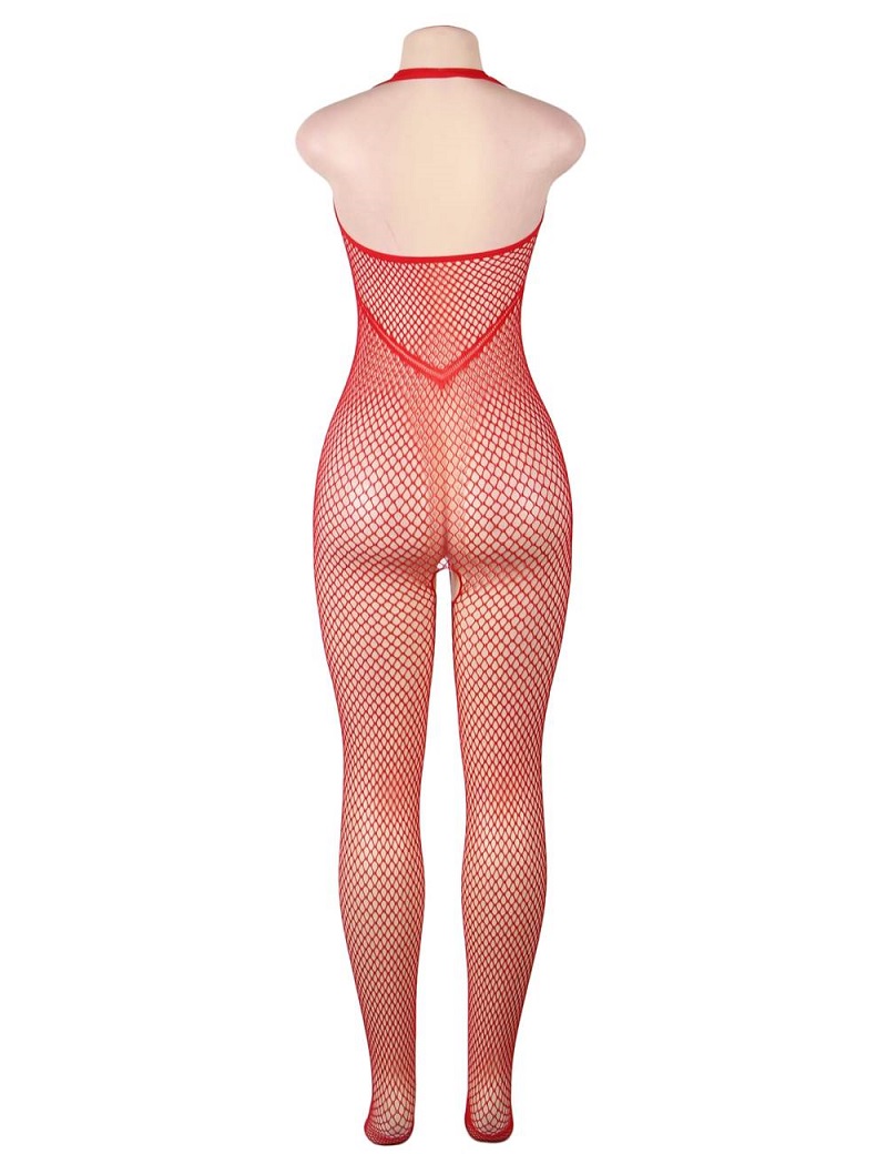 Halter Sexy Neck Open Back Netted Bodystocking
Material&nbs... Ohyeah - Halter Neck Bodystocking - Red - M photo-7