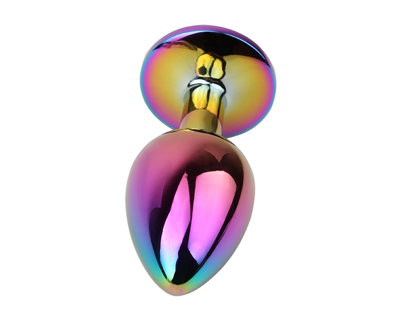 Rainbow metal plug for anal play and training, Tapered easy ... Chisa - Jewelled Butt Plug - Rainbow photo-4