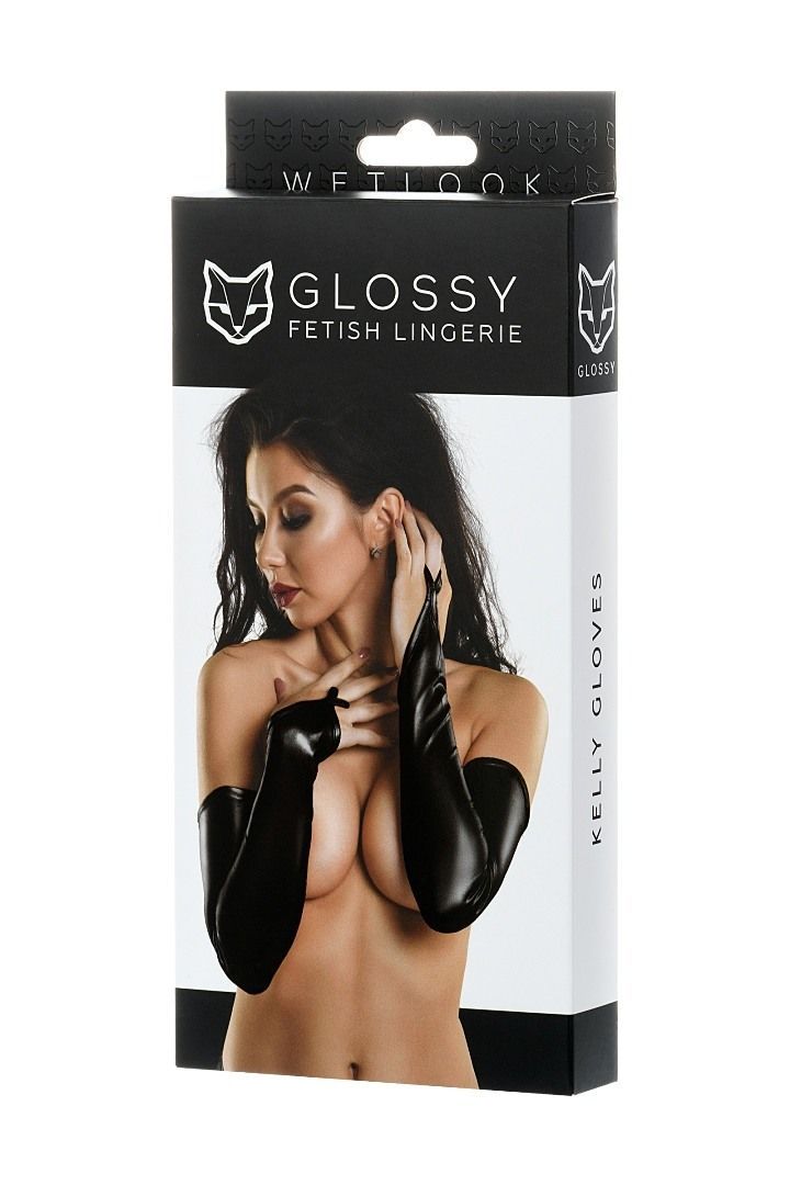 Soft and shiny wetlook gloves above the elbow
Material: Pol... Glossy - Kelly Wetlook Gloves - Black - S photo-3