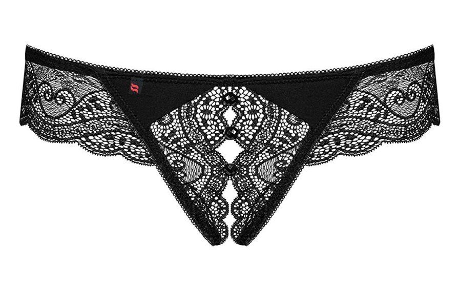 Tiny and frivolous! Spicy details which will heat up the atm... Obsessive - Miamor Crothchless Thong - Black - XXL photo-10