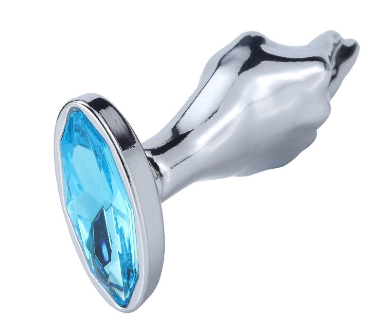Silver palm anal plug with diamond oval bottom finished MT - Gem Anal Hand Plug M-size - Blue photo-2