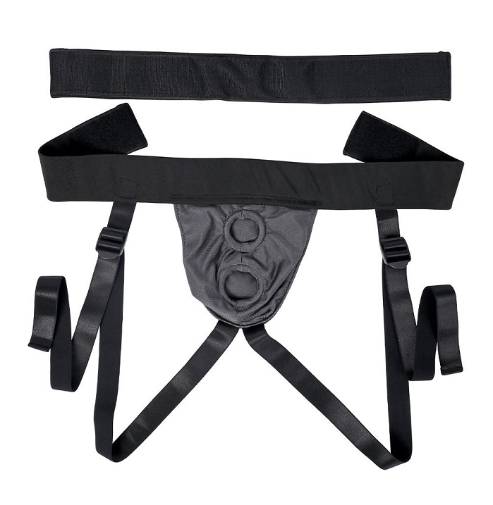 This comfy harness offers two secure spaces for toys to doub... Gender X - Double Rider Strap-On Harness - Black photo-6