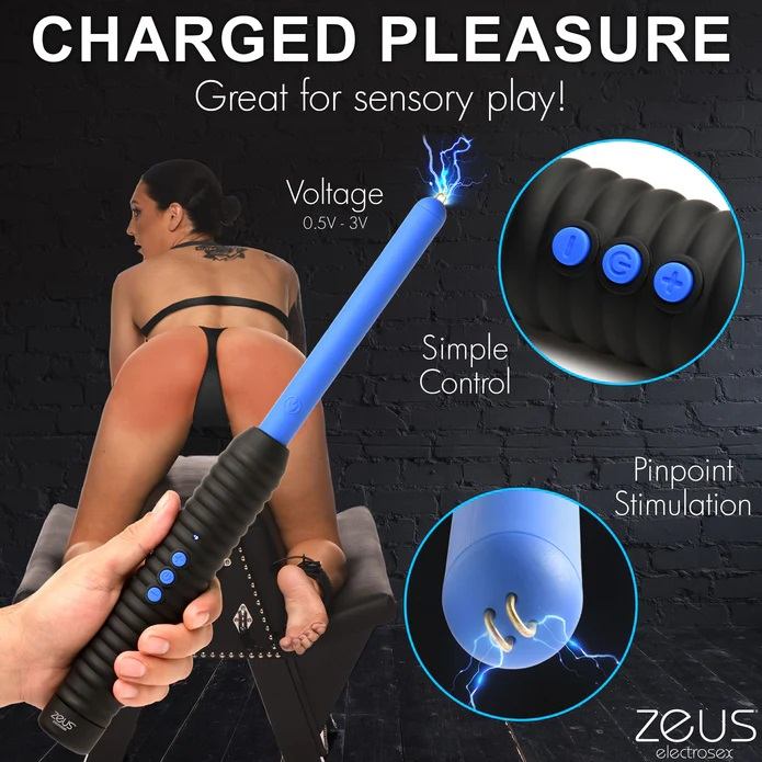 Delight and terrorize your masochistic partner with this e-s... Zeus Electrosex - Shock Rod E-Stim Wand - Blue photo-5
