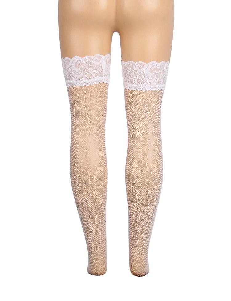 Main fabric is high-elasticity nylon yarn, soft and close-fi... Ohyeah - Lace Rhinestone Stockings - White - S photo-9