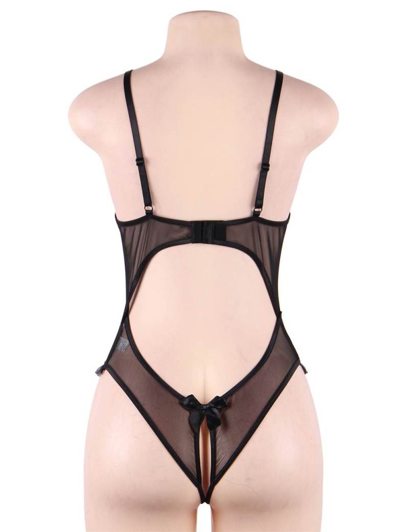 Teddy is made of a lightweight mesh fabric that is combined ... Ohyeah - Crotchless Lace Teddy - Black - M photo-5