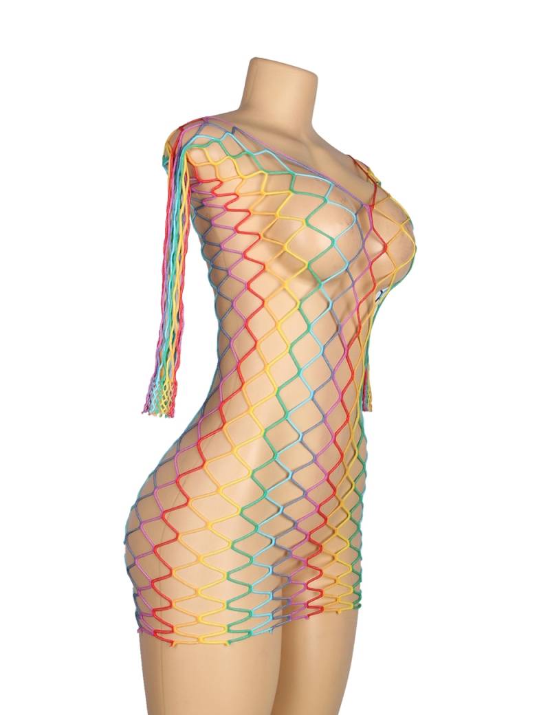 Rainbow Colorful Long Sleeve Fishnet Bodystocking
Material&... Ohyeah - Long Sleeve Fishnet Dress - Rainbow - XL photo-6