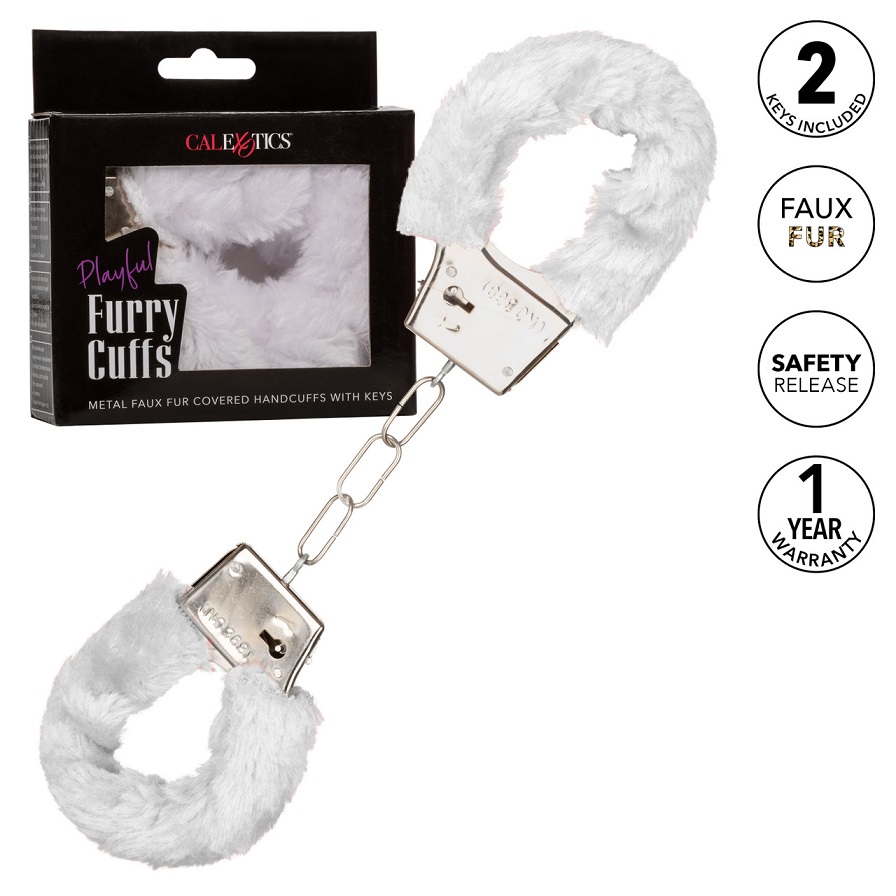 Let your lover take the lead and indulge in sensationally en... CEN - Playful Furry Cuffs - White photo-7