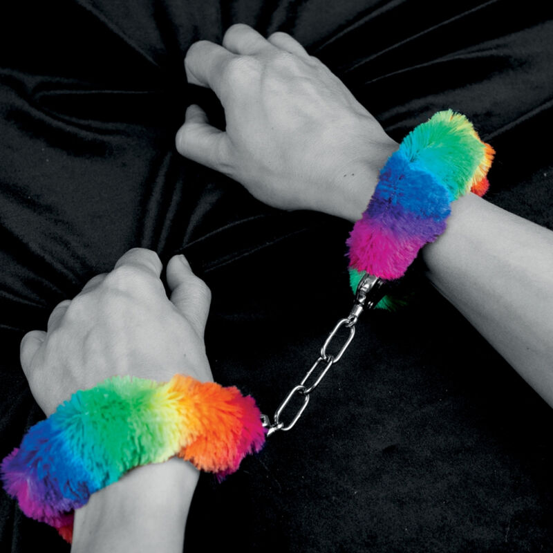 Put leather handcuffs on your lover and let the source of yo... Spencer&Fleetwood - Lined Handcuffs - Rainbow photo-2