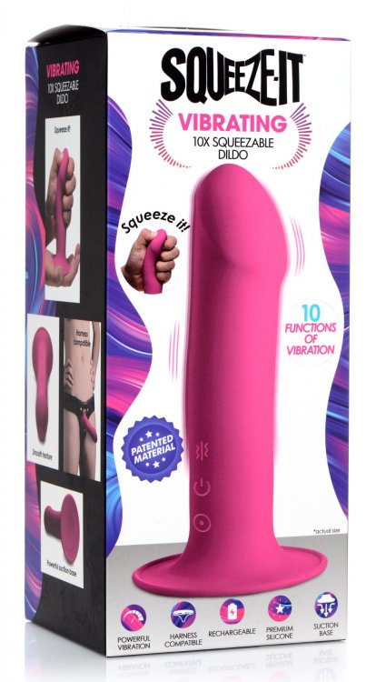 Squeeze your way into pleasure with these vibrating, squeeza... Squeeze-It - 10X Vibro Dildo - Pink photo-9