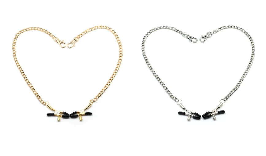 Tight or loose. Bull nose clips with rubber tips are a great... Liebe Seele - Bull Nose Nipple Clamps w Chain - Gold photo-4