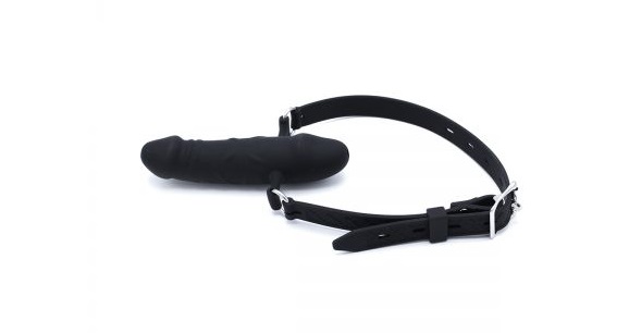 This Silicone Double Penis Mouth Gag offers a unique twist c... Kiotos - Double Penis Mouth Gag - Black photo-3