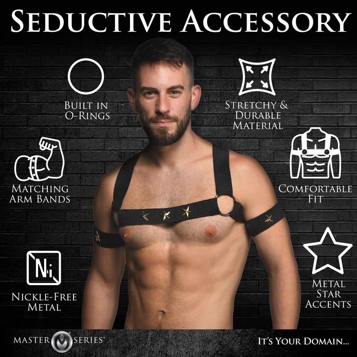 Add some flair to your wardrobe with this comfortable, stret... Master Series - Star Boy Male Harness - Black - L/XL photo-6