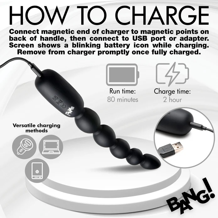 Buzz your bum with these graduated, silicone anal beads! Sta... Bang! - Digital Vibro Beads - Black photo-6
