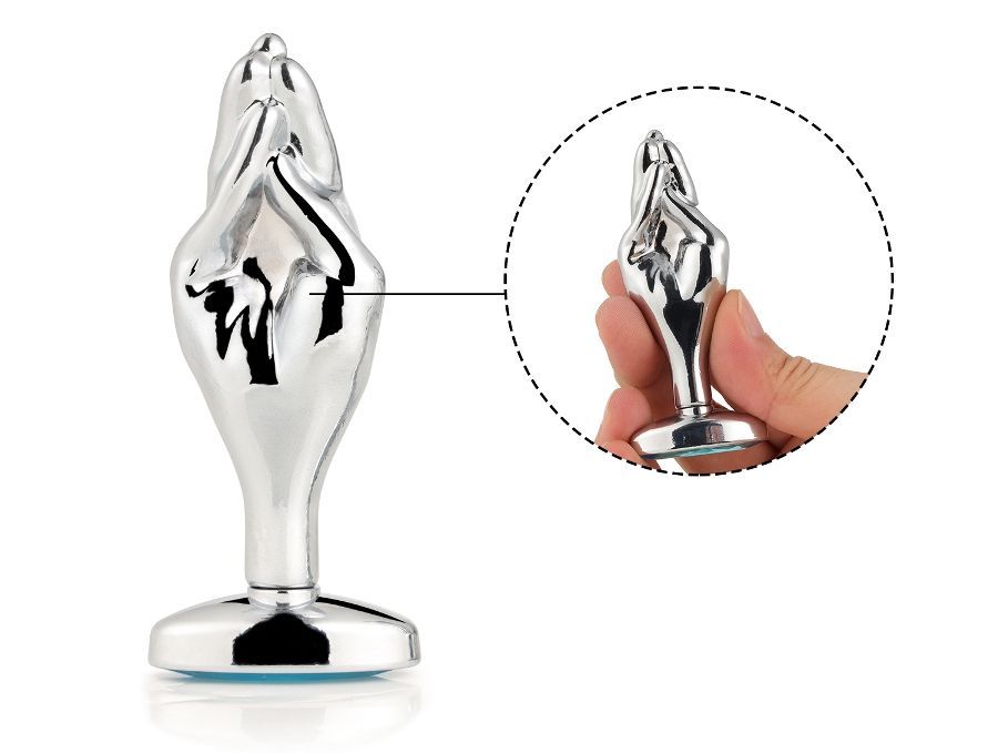 Silver palm anal plug with diamond oval bottom finished MT - Gem Anal Hand Plug M-size - Blue photo-3