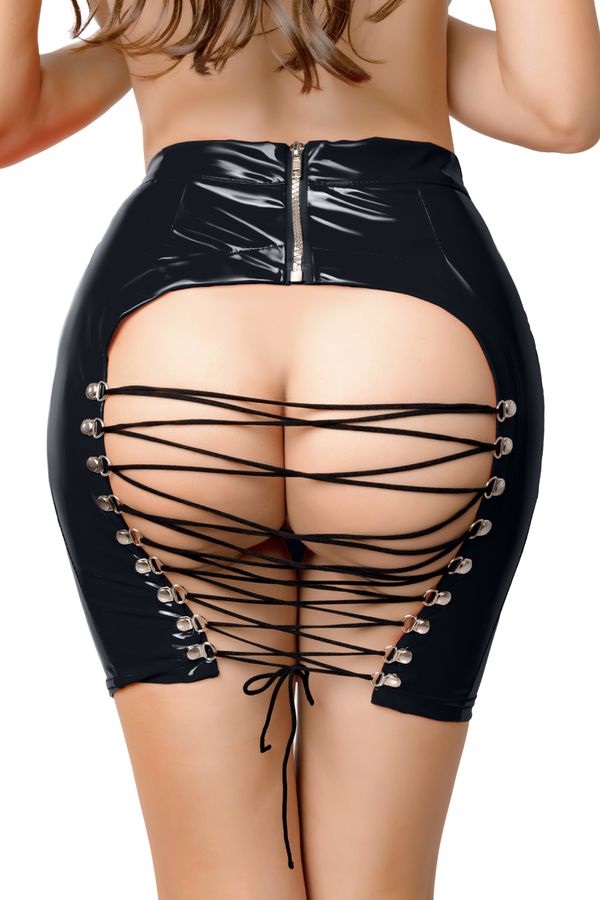 Wetlook mini skirt with sexy lacing on the back
Composition... Glossy - Leanne Wetlook Mini Skirt - Black - L photo-4