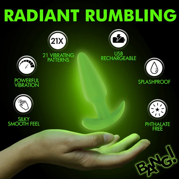 Try out some backdoor fun with this slim, glowing butt plug!... Bang! - 21X Glow Butt Plug - Green photo-3