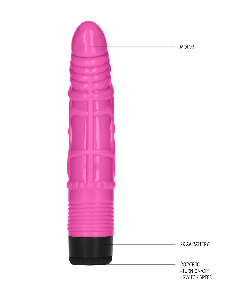 With a veined surface made to look and feel like the real th... GC - 8" Slight Vibro Dildo - Pink photo-3