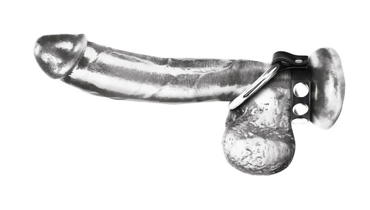 Go long and strong with this unique, adjustable cock ring! F... Blueline - Metal Ring w Ball Strap photo-3