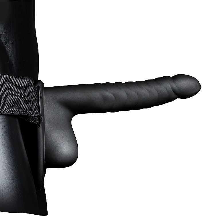Forget all that you know about the classic Strap-On. Ouch! H... Ouch - Ribbed Hollow Strap-On 8" w Balls - Black photo-5