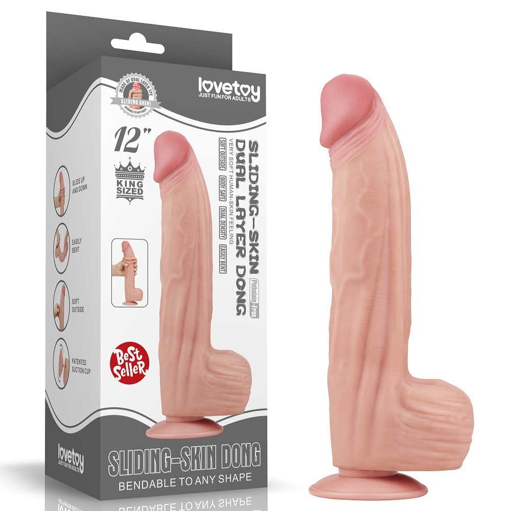 Made of realistic dual-layer sliding-skin material for Iifel... Lovetoy - 12" Sliding Skin Dildo - Flesh photo-14