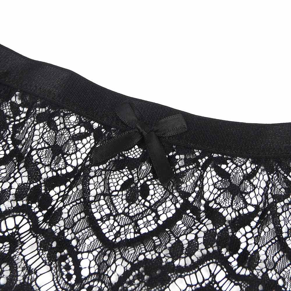 Eyelash lace high waist garter set with metal buttons and st... Ohyeah - Lace High Waist Garter Thong - Black - XL photo-9
