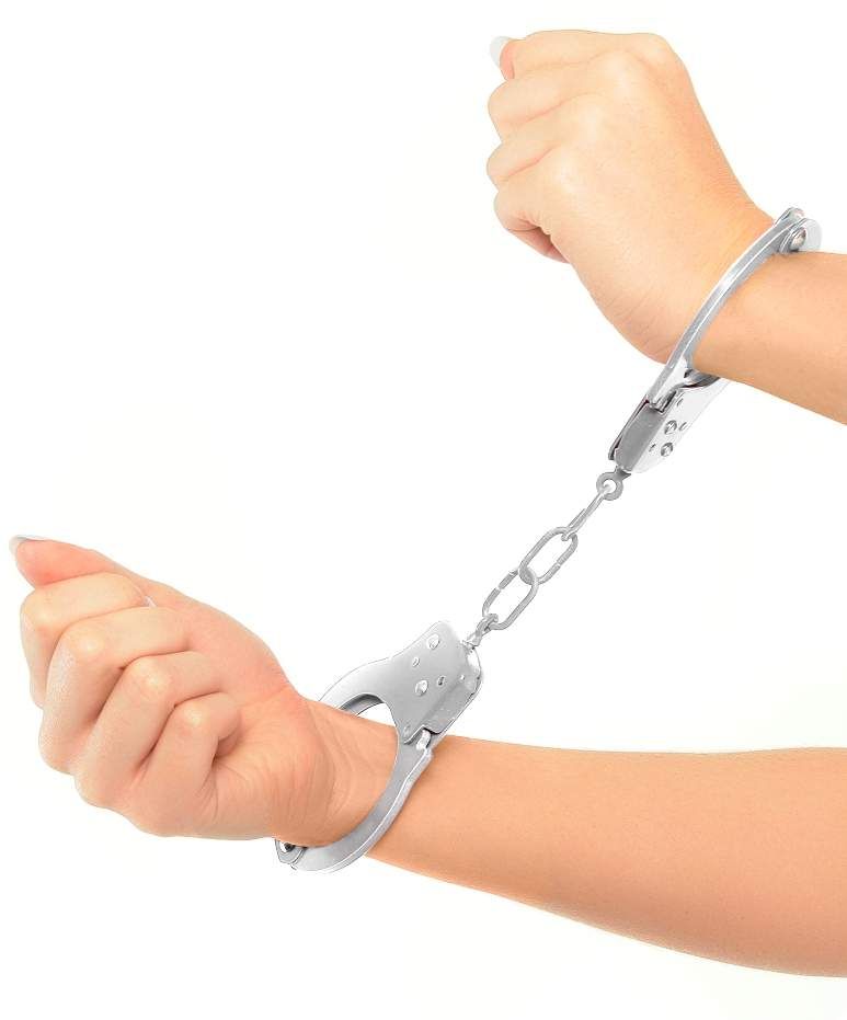 To Lock: Move stop bar to open position. Press cuff down ont... Fetish Fantasy - Official Handcuffs - Silver photo-2