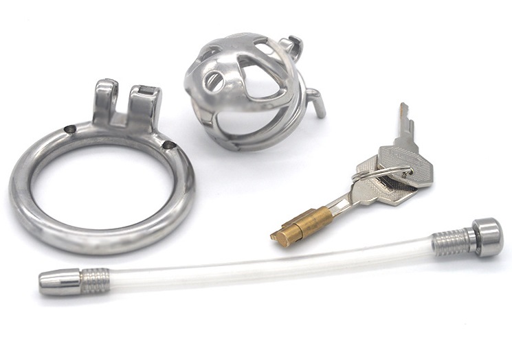 Total high: 49mm &n... FAAK - Chastity Cage 04 w Belt & Catheter 45mm - Silver photo-7
