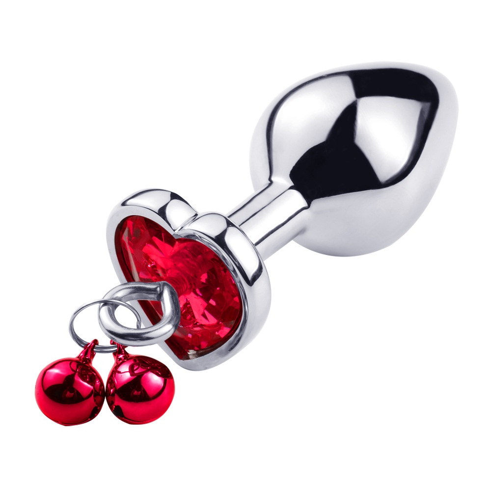 A heart-shaped anal plug with a bell. It's cute to greet... SMVIP - Metal Heart Plug w Bells M - Red photo-3