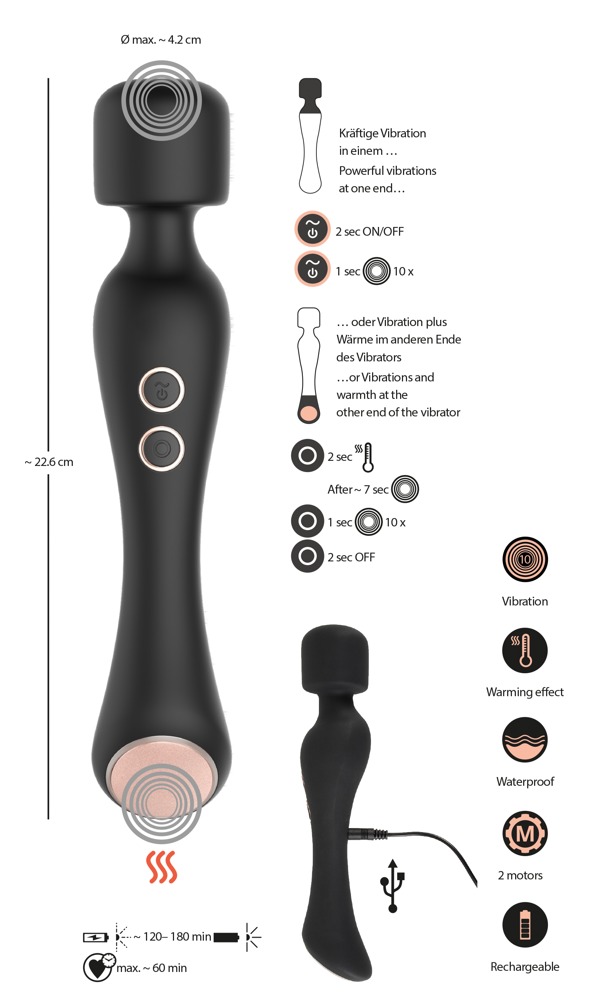 Warming & vibrating massages and stimulation!
Both ends of t... Cupa - Warming Wand Vibrator - Black photo-8