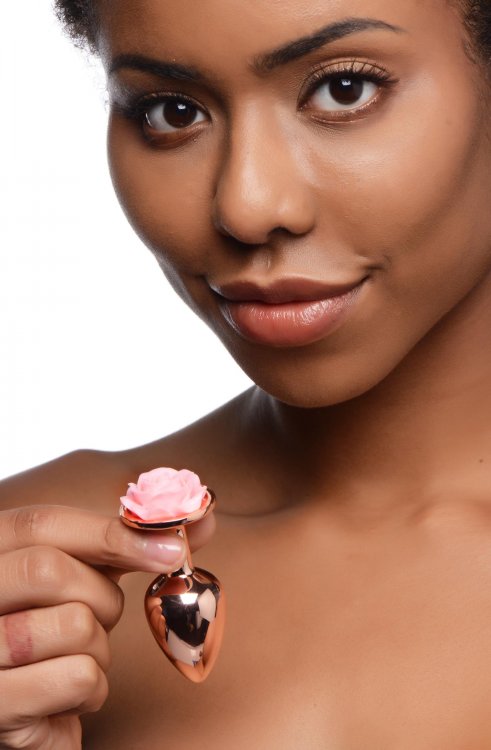 Enjoy this gorgeous rose-gold anal plug topped with a delica... Booty Sparks - Gold Anal Plug S - Pink photo-2