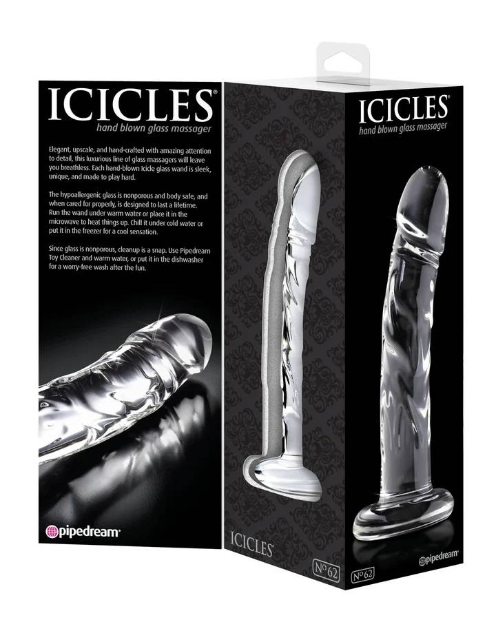 This luxurious glass massager No.62 features a tapered tip t... Icicles - Dildo No.62 - Clear photo-5
