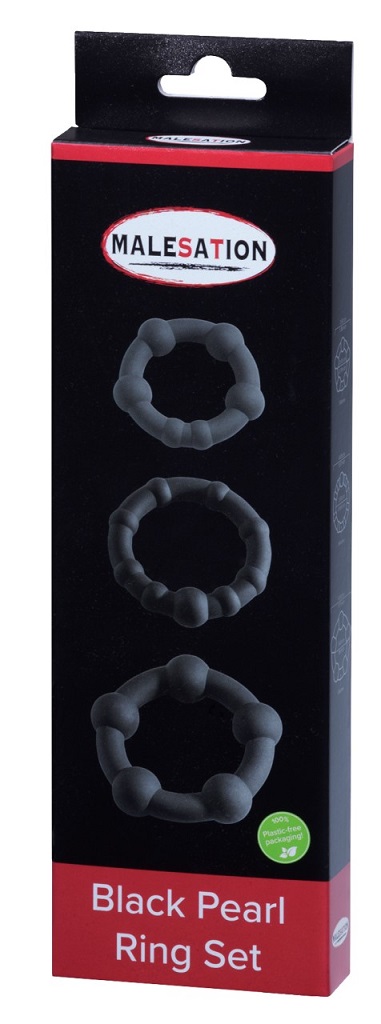 Penis ring set designed to help you achieve a longer-lasting... Malesation - Pearl Ring Set - Black photo-3