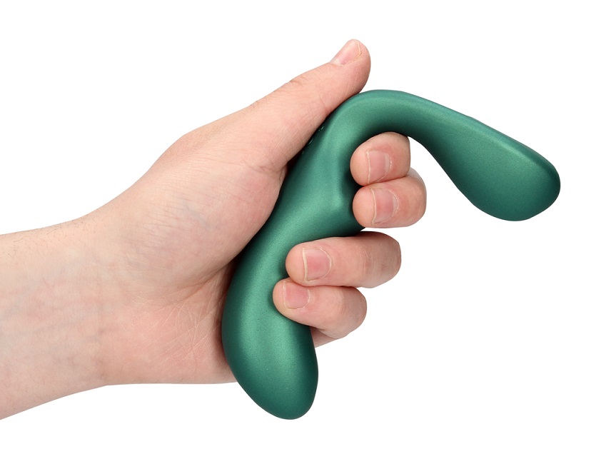 Unlock intense pleasure like never before with the Pointed V... Ouch - Pointed Prostate Massager - Metallic Green photo-2