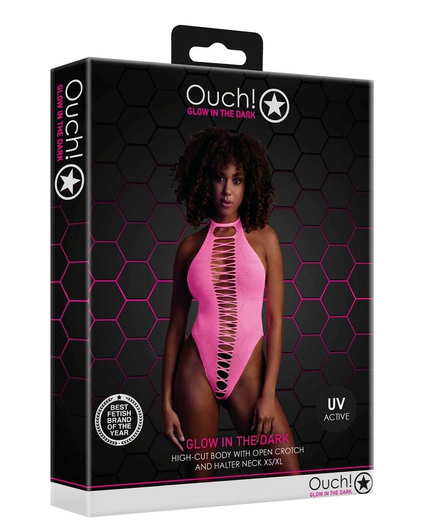 Neon lingerie is the perfect addition to your collection. Ma... Ouch - Glow In Dark High-Cut Body - Pink photo-7