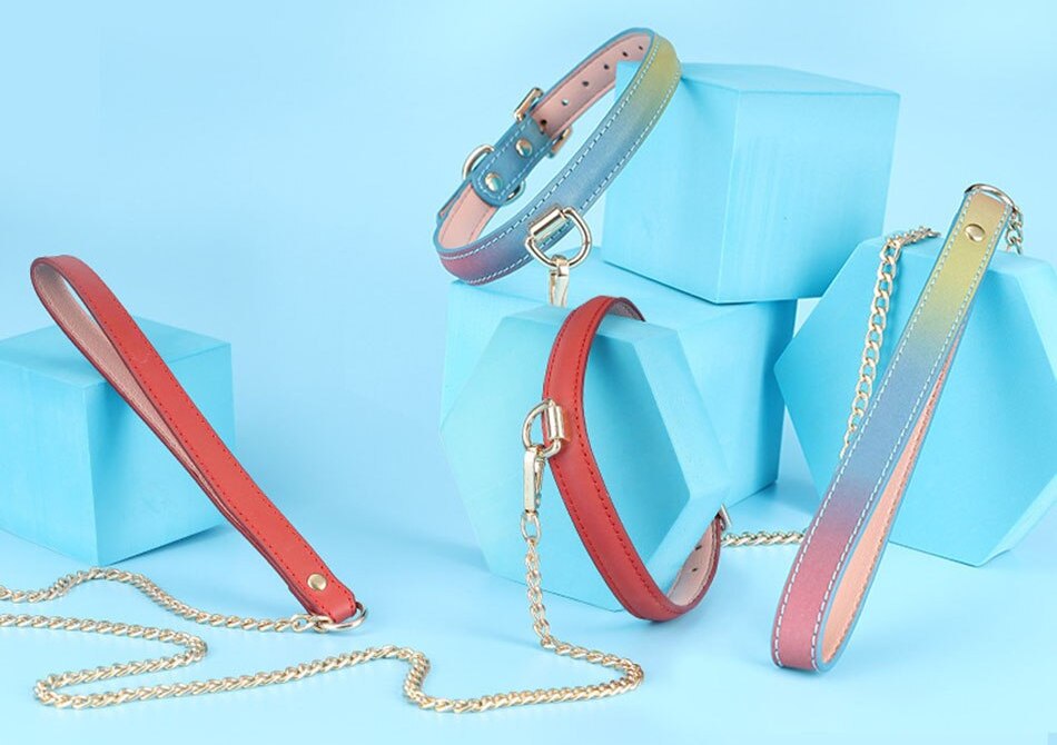 PU collar & leash over 1 meter MT - Collar & Leash - Rainbow Blue photo-8