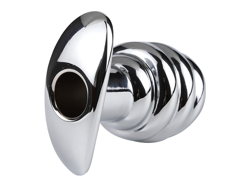Hollow anal plug for massage and stimulate the anus MT - Hollow Ribbed Anal Plug - Silver photo-5