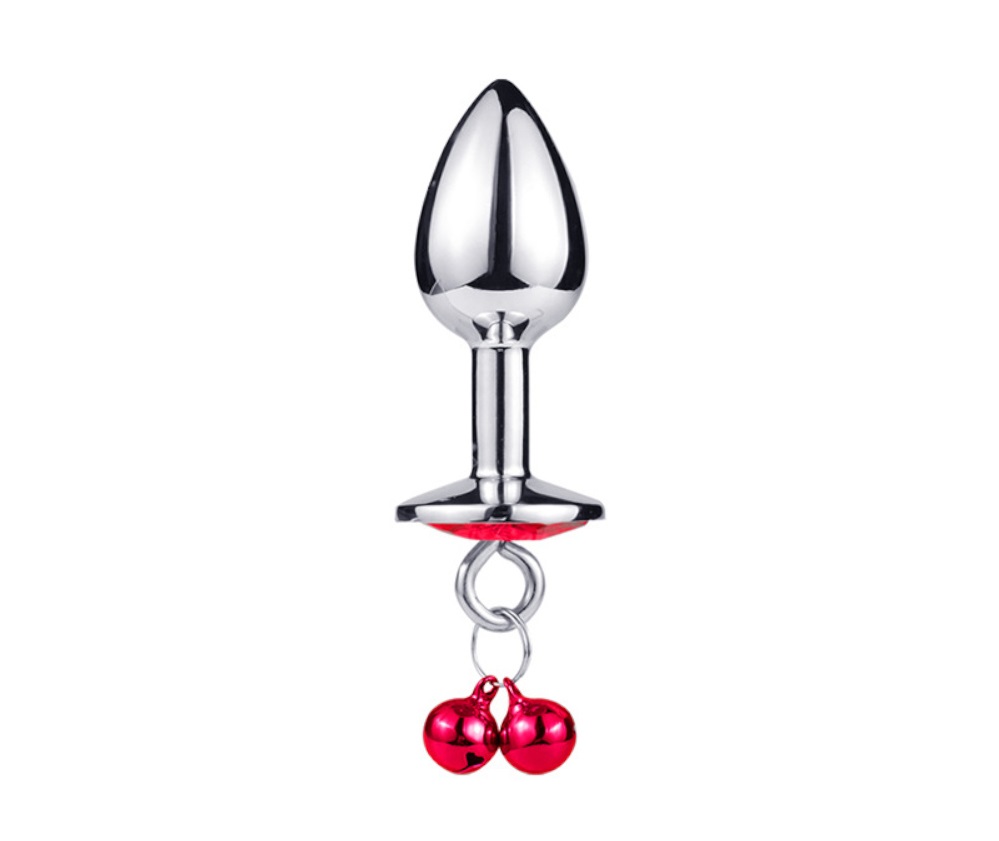 A heart-shaped anal plug with a bell. It's cute to greet... SMVIP - Metal Heart Plug w Bells S - Red photo-3