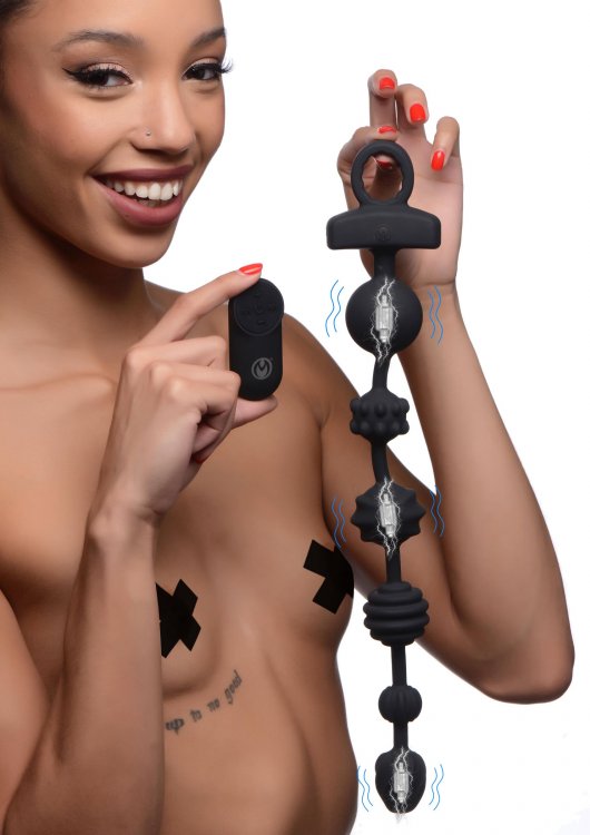 These Dark Rattler anal beads are sure to give you a sensati... Master Series - 10X Dark Rattler Vibro Anal Beads - Black photo-3