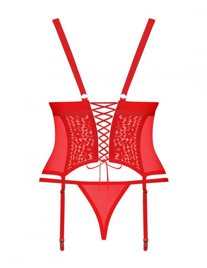 Are you in the mood for hot red? Or maybe a pinch of playful... Obsessive - Blossmina Corset & Thong - Red - 4XL/5XL photo-8