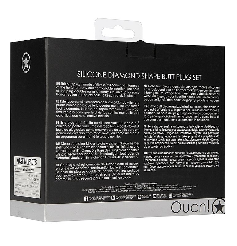 These butt plugs are made of silky soft silicone and is tape... Ouch - Diamond Shape Butt Plug Set - Black photo-8