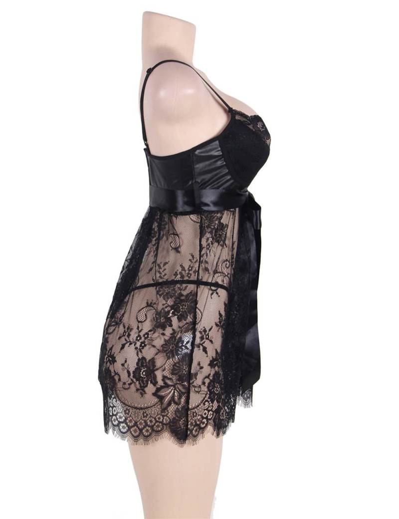 Sexy Eyelash Lace Chest Pad Sleepwear with Thong
Material&n... Ohyeah - Lace Chest Pad Babydoll - Black - XL photo-7
