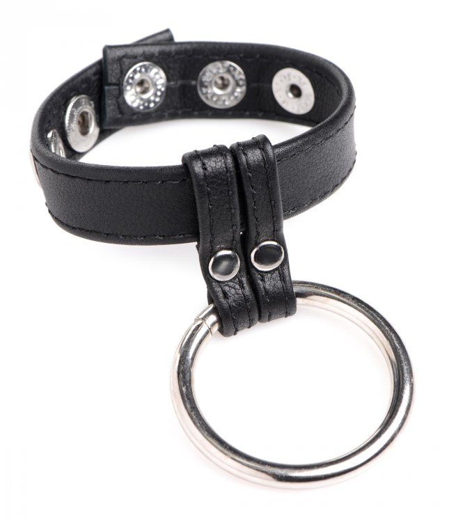 Be led into desire with this leather and steel cock and ball... Strict - Leather Steel Cock Ball Ring - Black photo-2