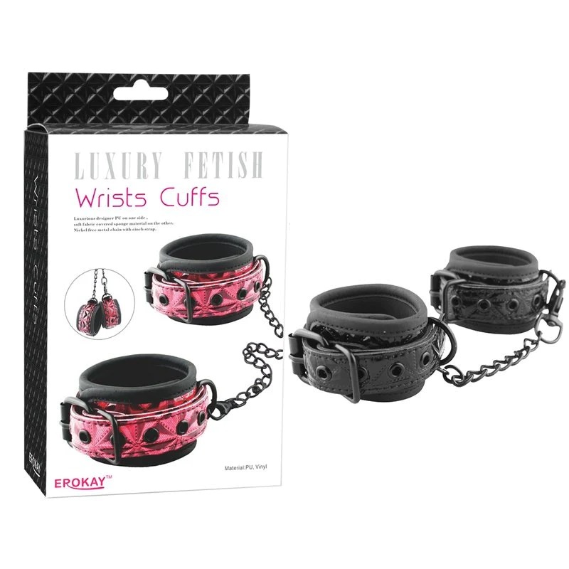 Luxurious designer PU on one side, soft fabric covered spong... Erokay - Pyramid Hand Cuffs - Black photo-2