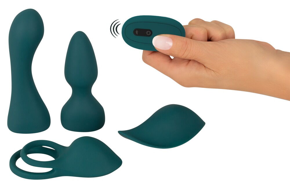 5-piece toy set RC Mini Vibrator with 4 Attachments from Cou... Couples Choice - Mini Vibrator w 4 Attachments - Green photo-2