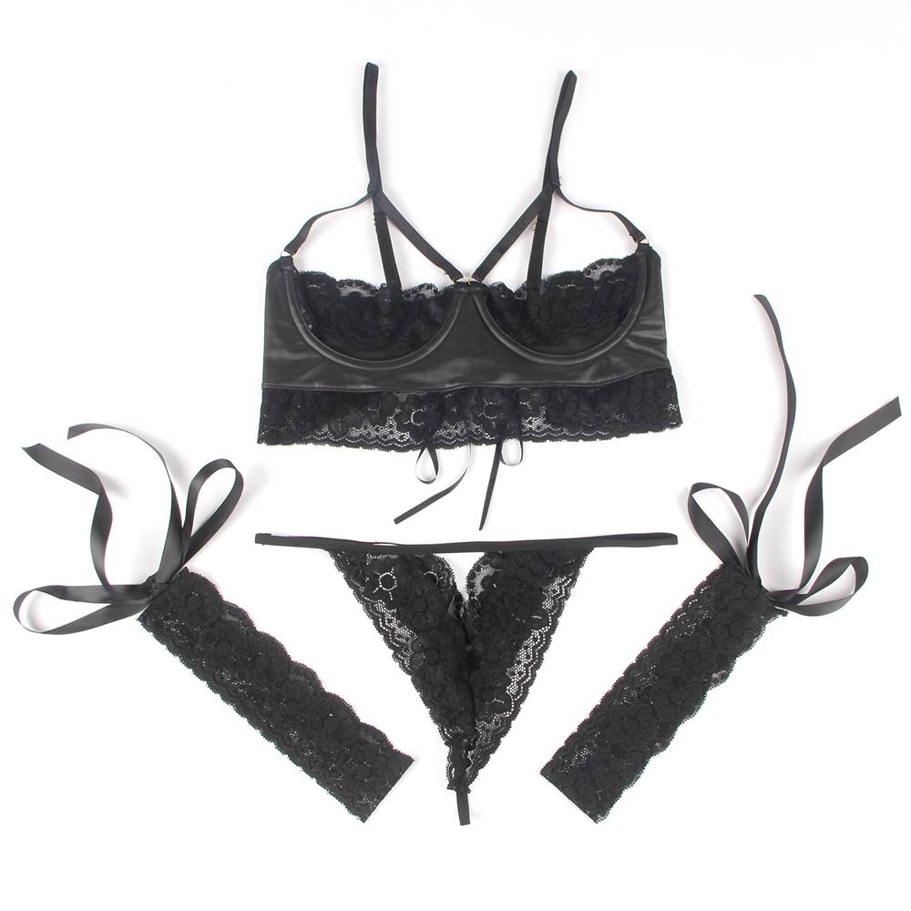 Lace Stitching Sexy Bra Set with Leg Loops
Material &n... Ohyeah - Lace Stitching Set - Black - M photo-9