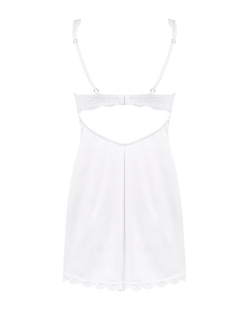 A feminine, bold, and all the same incredibly subtle chemise... Obsessive - Amor Blanco Chemise & Thong - White - 2XL/3XL photo-9