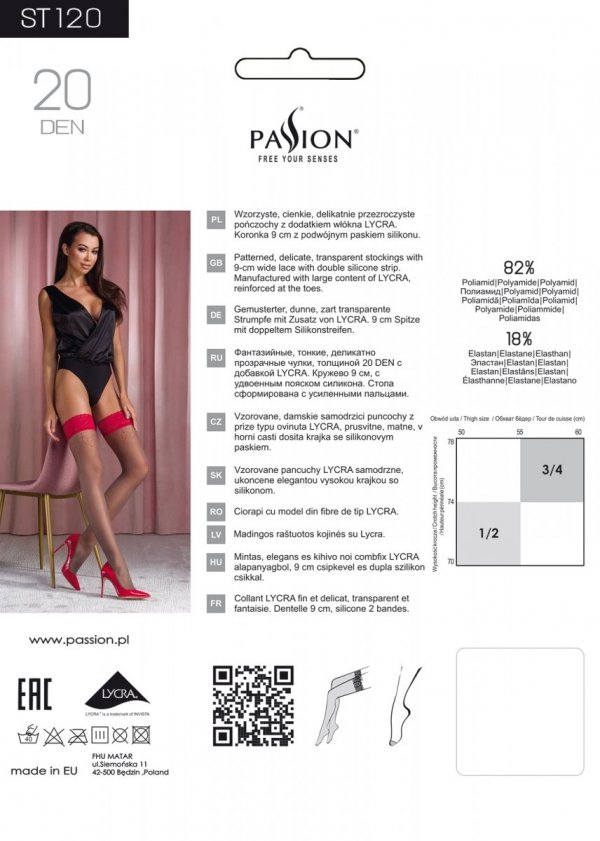 Patterned, thin, slightly transparent stockings with the add... Passion - ST120 Stockings - Silver/Red - 3/4 photo-5