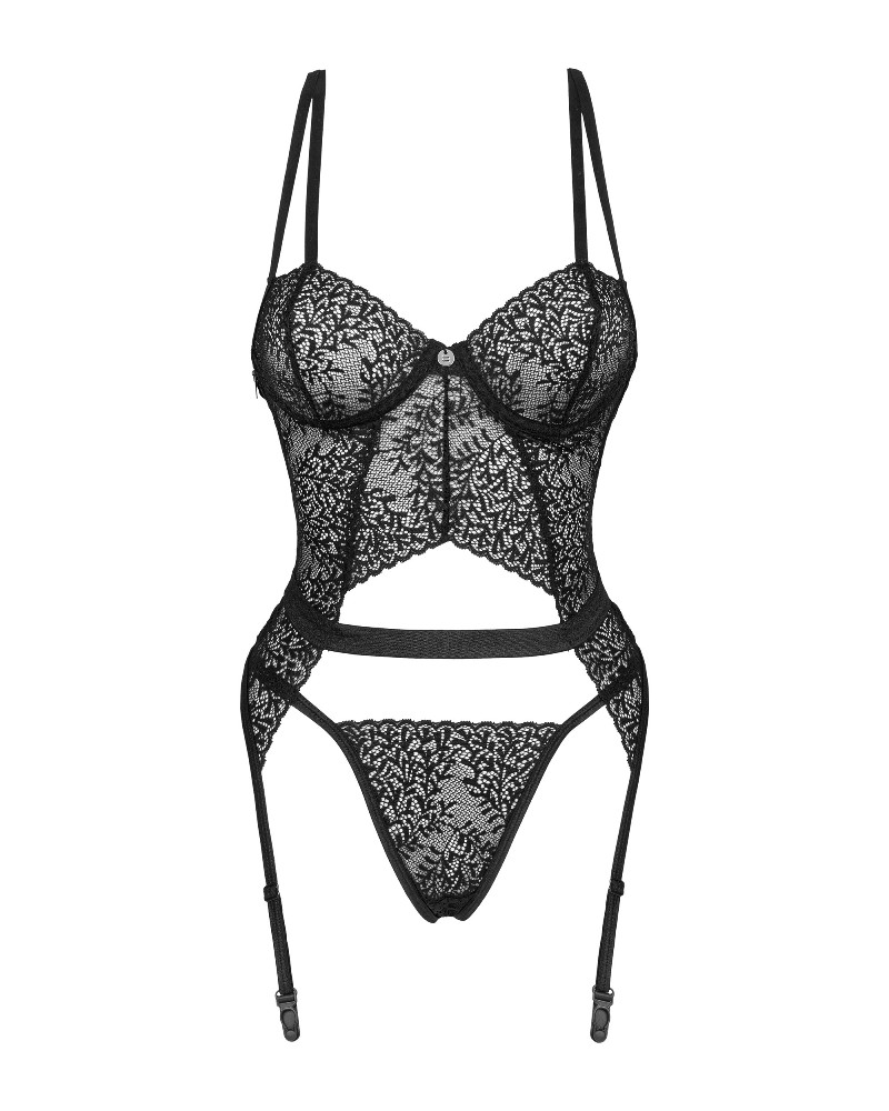Lace corset and thong from the Yaskana collection. Classic e... Obsessive - Yaskana Corset - Black - XS/S photo-7
