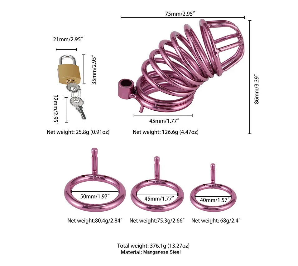 Penis lock toy for sexual bondage gear with 3 rings
Materia... MT - Metal Chastity Cage w 3 Rings - Purple photo-10